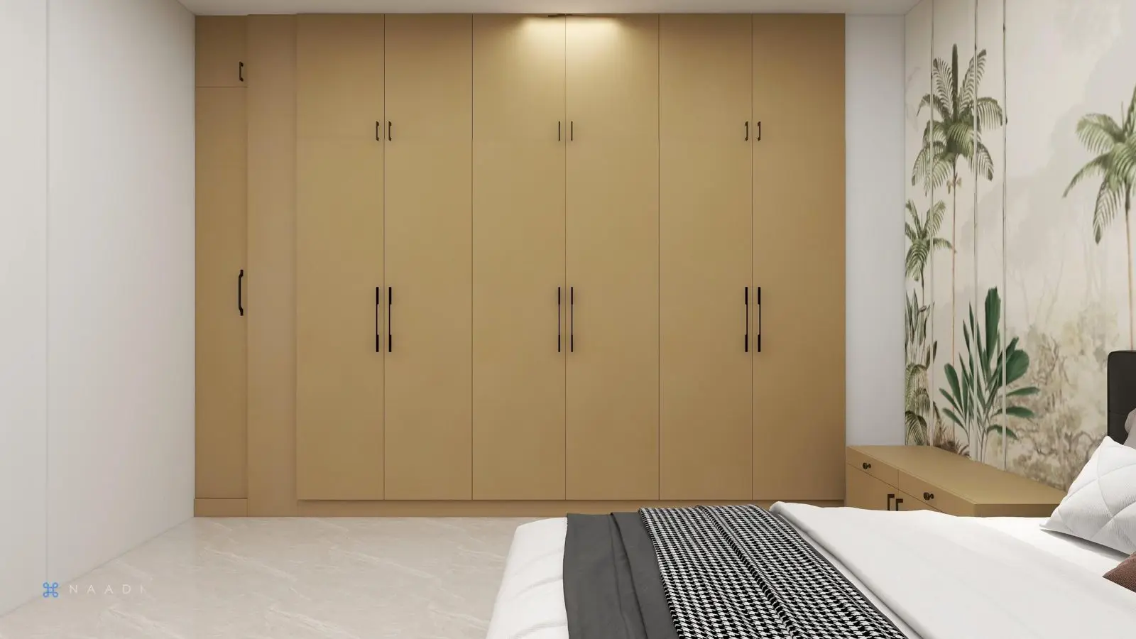 Floor-to-ceiling oak wardrobe with loft storage